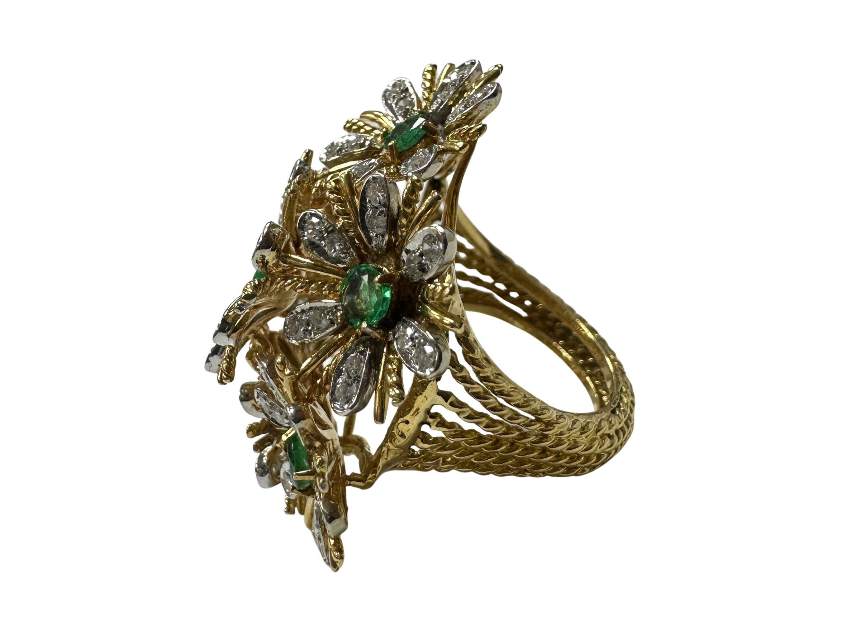 Women's 18k Estate Multi-Flower, Diamond and Colombian Emerald Cocktail Ring