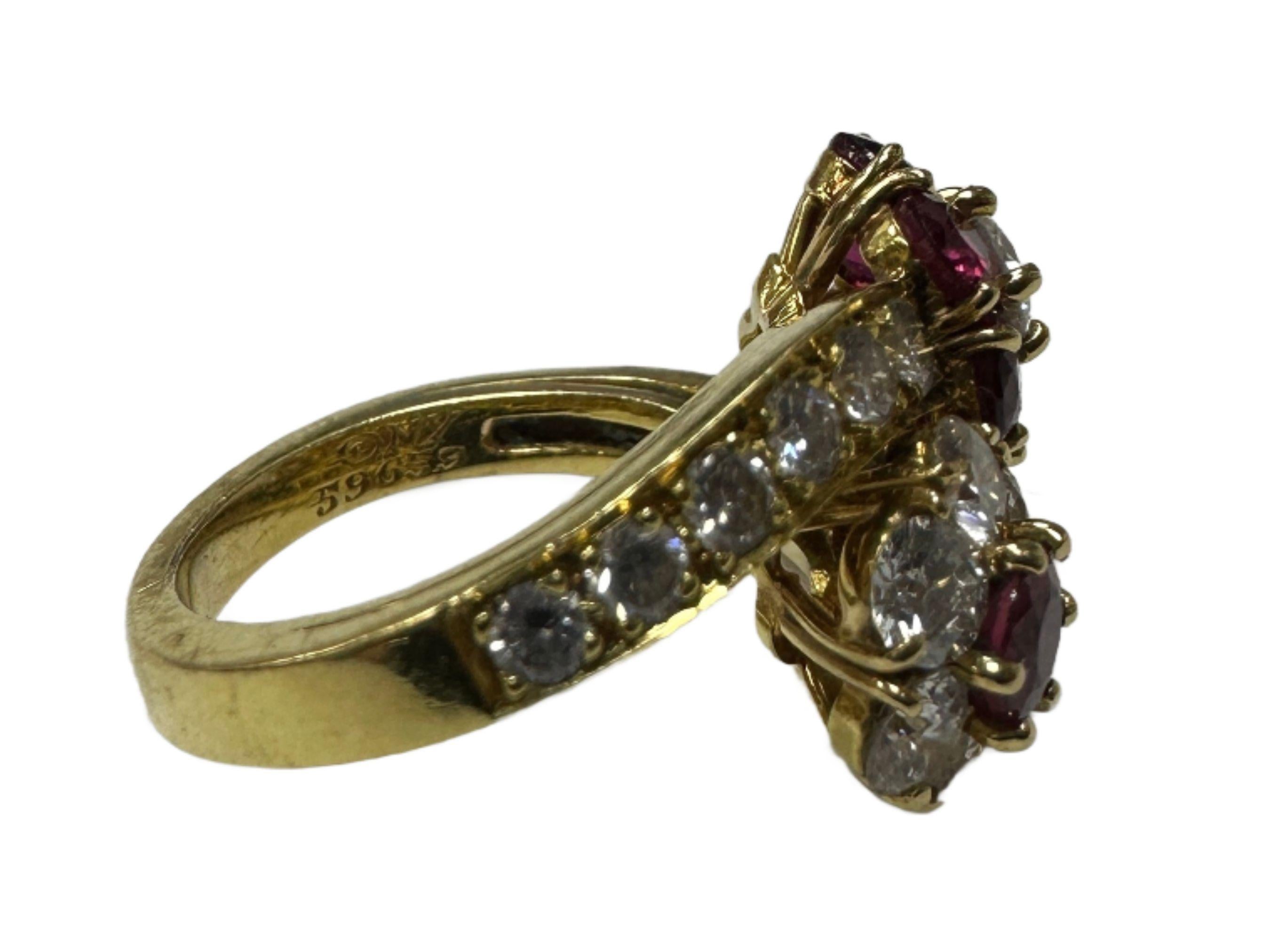 18k Estate Van Cleef & Arpels Diamond and Ruby Bypass Ring For Sale 1