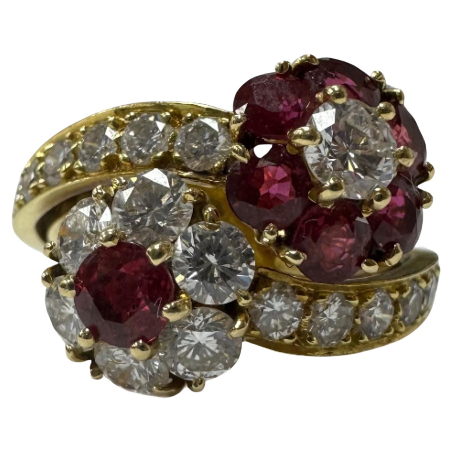 18k Estate Van Cleef & Arpels Diamond and Ruby Bypass Ring For Sale