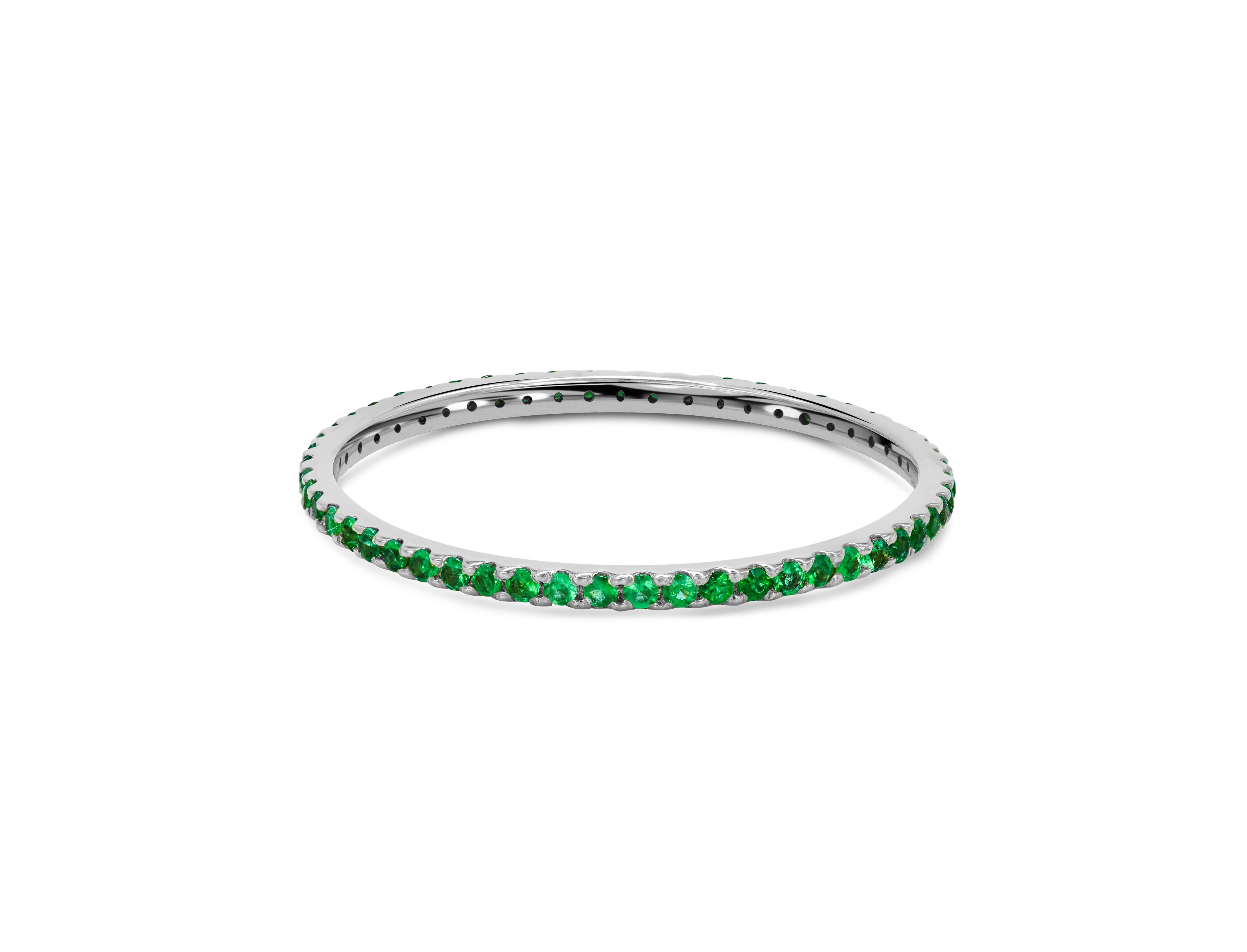 For Sale:  18K Eternity Ring Natural Emerald Full Eternity Band Ring Stacking Everyday Ring 3