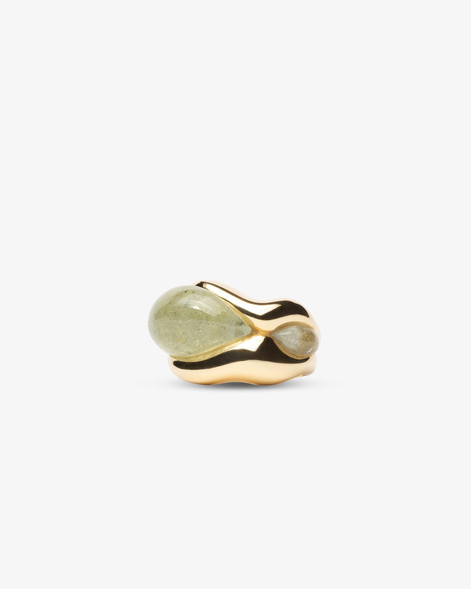 Mixed Cut 18k Ethical Yellow and Aquamarine SU Ring Large For Sale