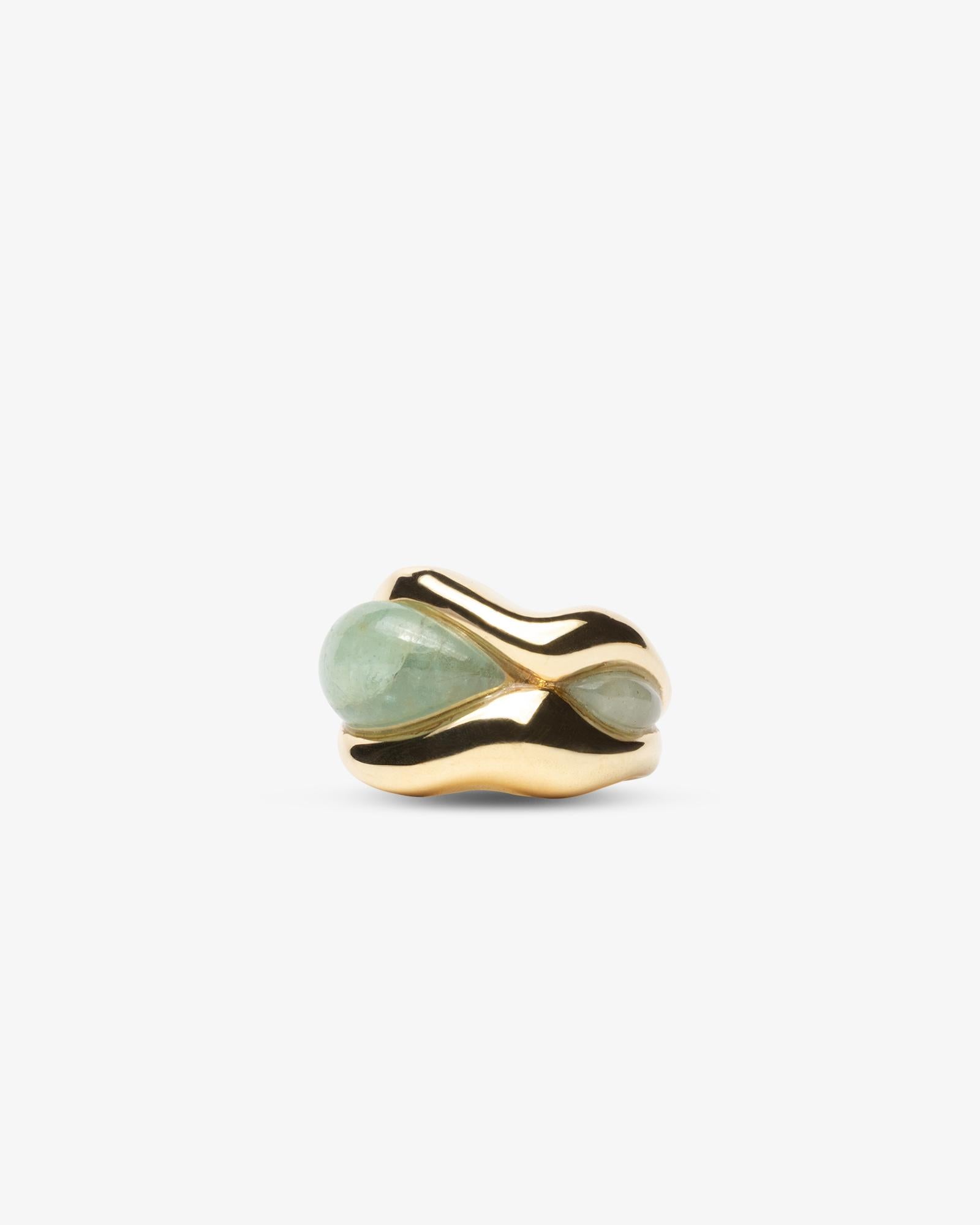 Mixed Cut 18k Ethical Yellow Gold and Aquamarine SU Ring For Sale