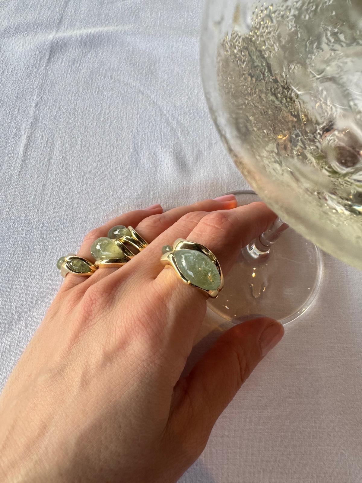 Bague éthique en or jaune 18 carats et aigue-marine SU Wave en vente 8