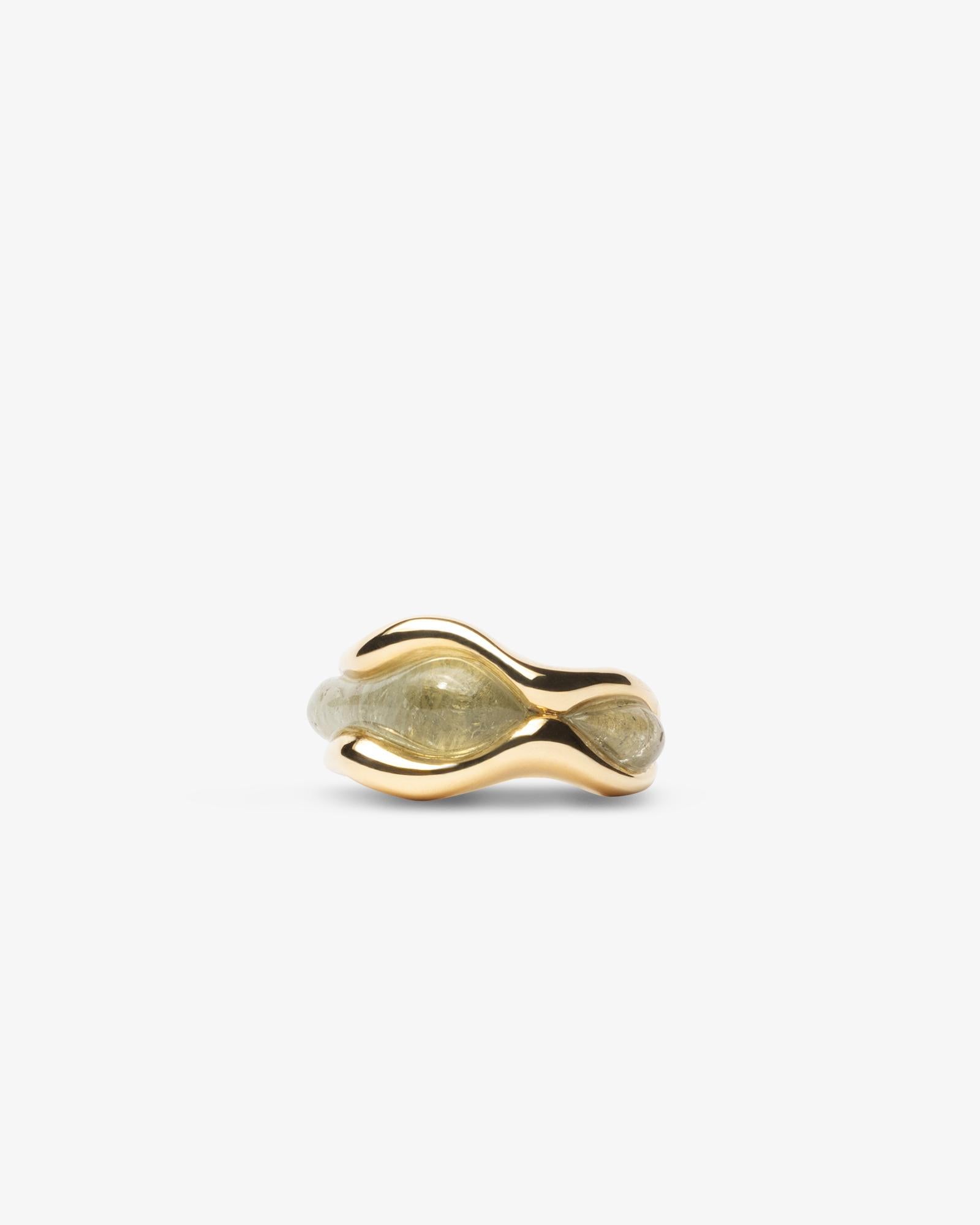 Mixed Cut 18k Ethical Yellow Gold and Aquamarine SU Wave Ring For Sale