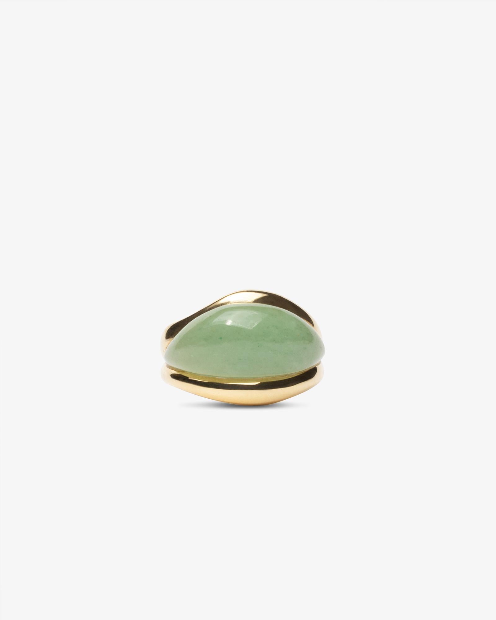 Mixed Cut 18k Ethical Yellow Gold and Aventurine SU Droplet Ring For Sale