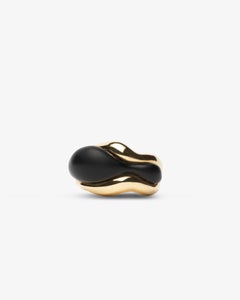 18k ethical yellow gold and matt black onyx SU Wave Ring Large