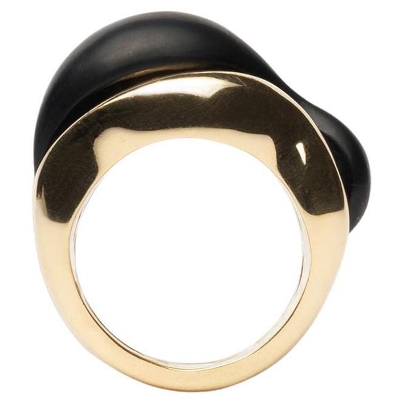 18k ethical yellow gold and matt black onyx SU Wave Ring Large