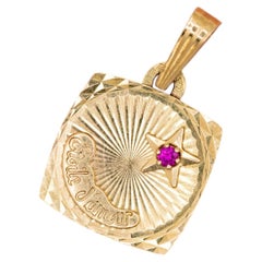 18k Etoile d'amour charm - Romantic vintage gold pendant, French love Star token