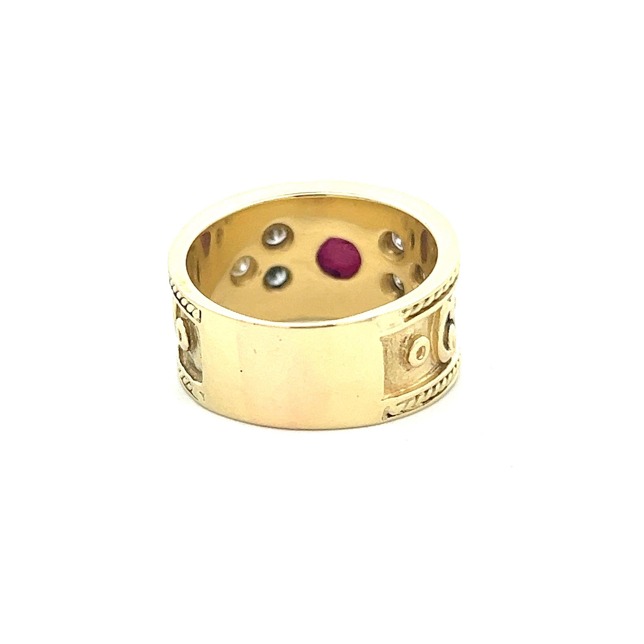 Etruscan Revival 18k Etruscan Ruby Diamond Ring