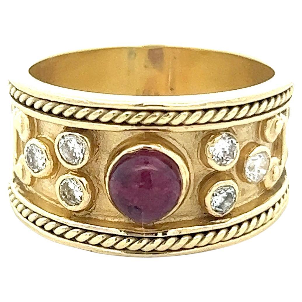 18k Etruscan Ruby Diamond Ring