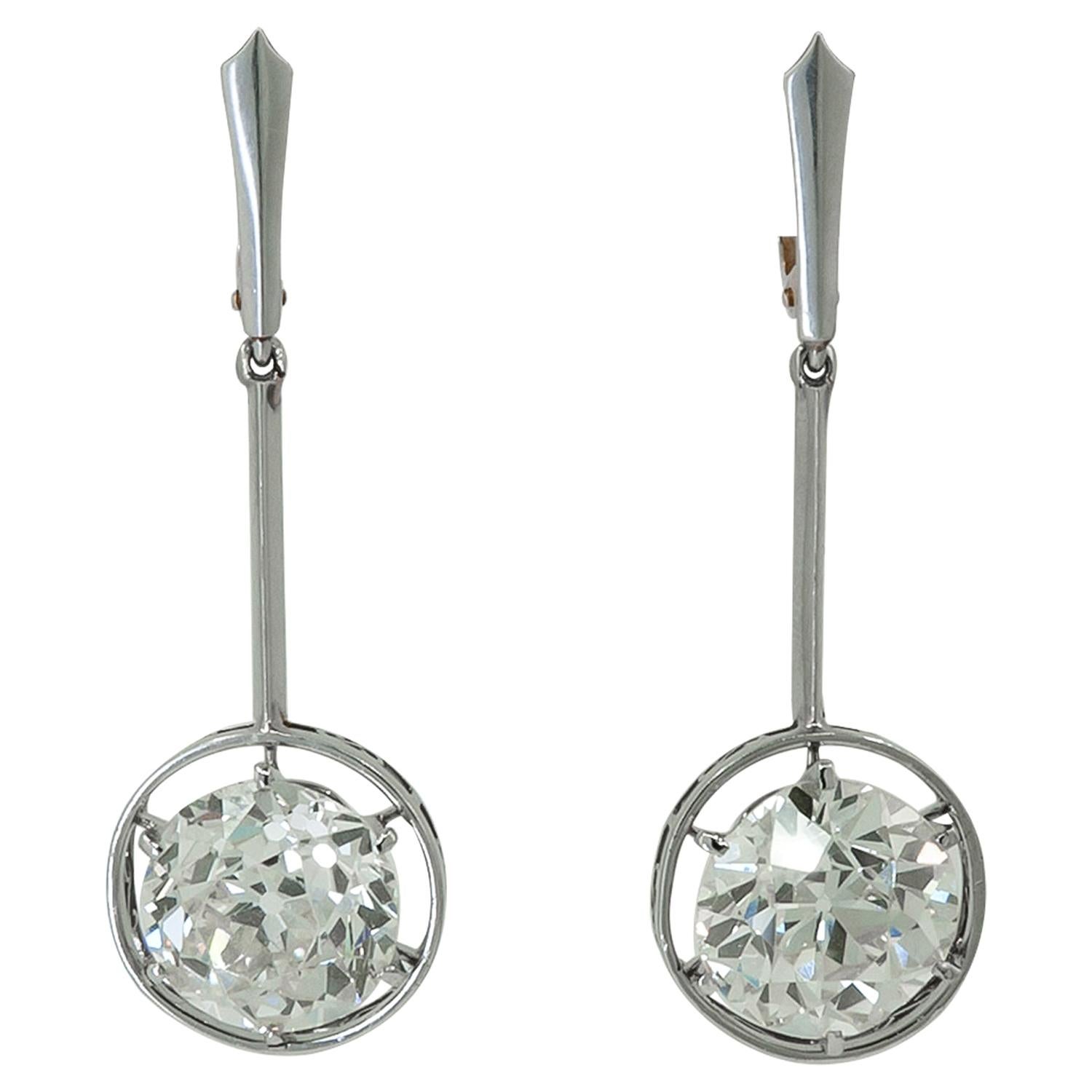 18k European-Cut Diamond Earrings For Sale