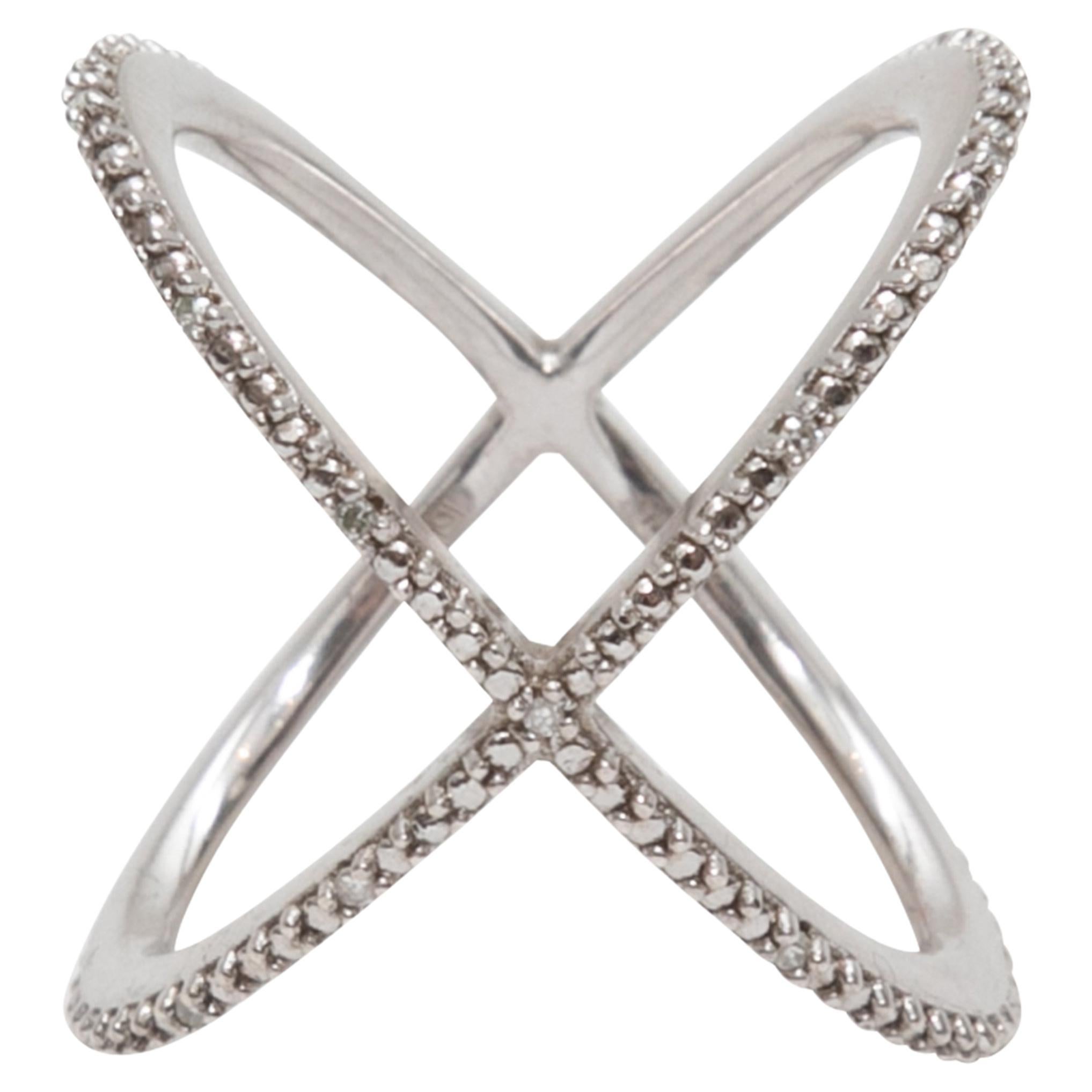 Eva Fehren Pave Diamond X Ring Size 6 For Sale