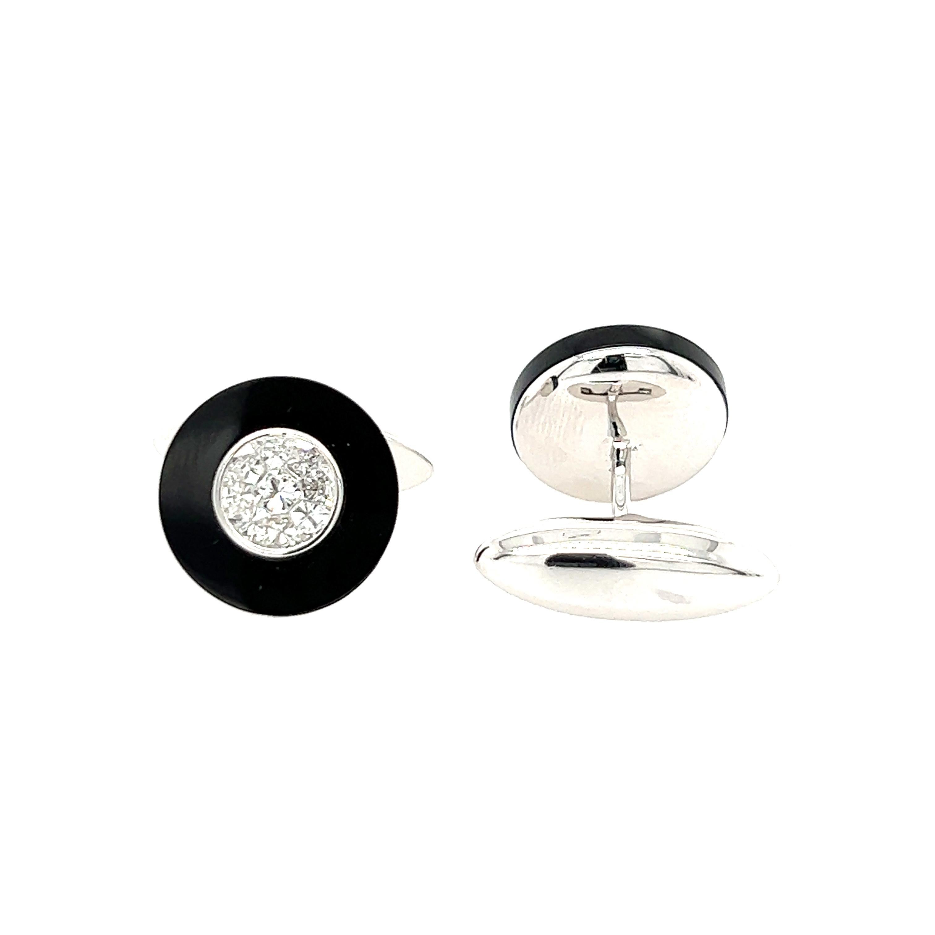 Moderne Magnifiques boutons de manchette en or 18 carats avec diamants et onyx en vente