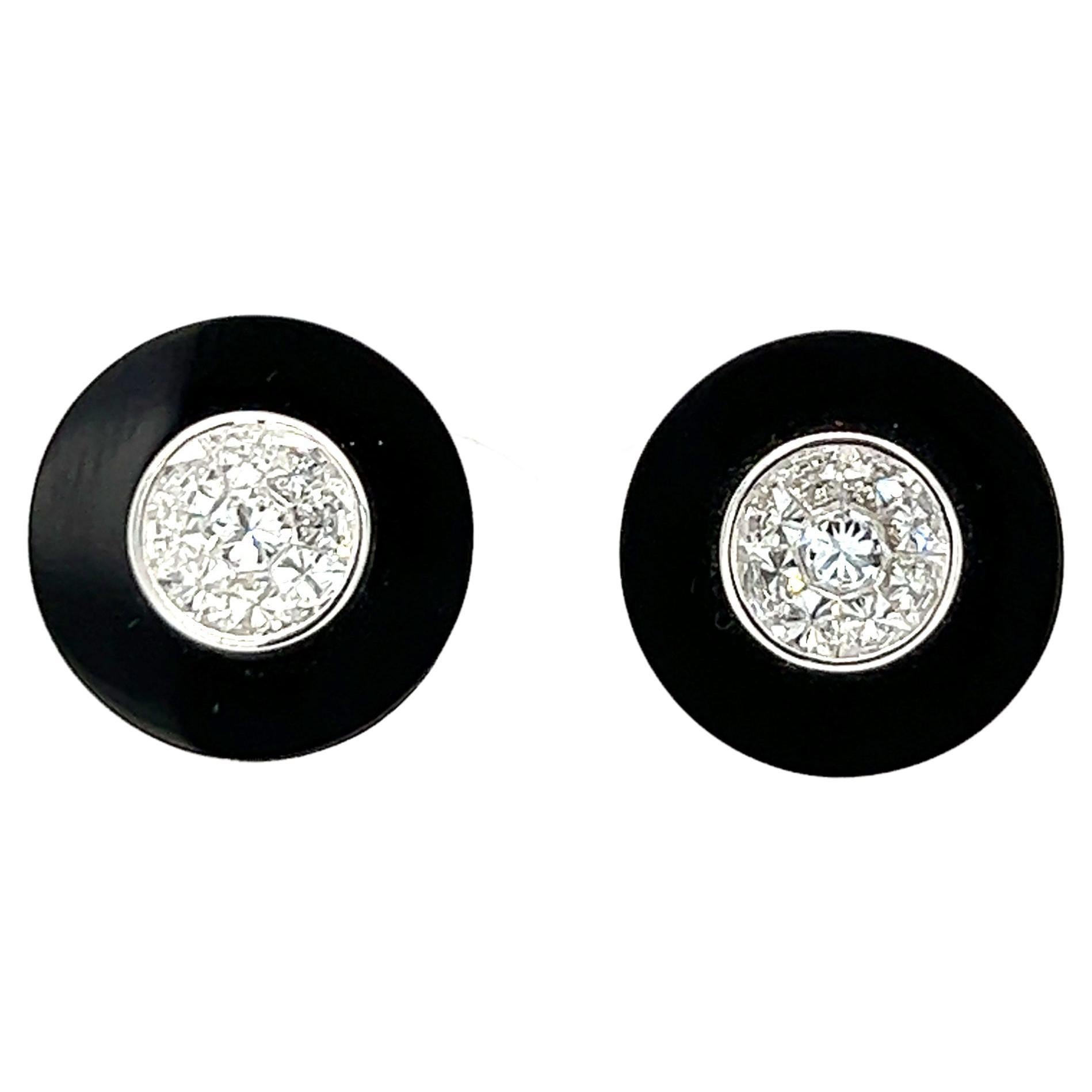 Magnifiques boutons de manchette en or 18 carats avec diamants et onyx en vente