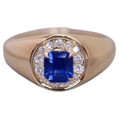 Anillo de 18 quilates de exquisito diseño Zafiro azul real de primera con incrustaciones de diamantes