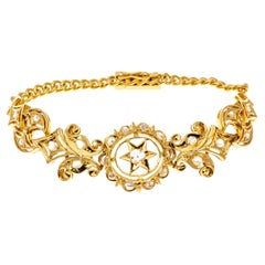 Vintage 18k Eye-catching Diamond Cut Filigree Plaque Bracelet Set With Diamond Macle