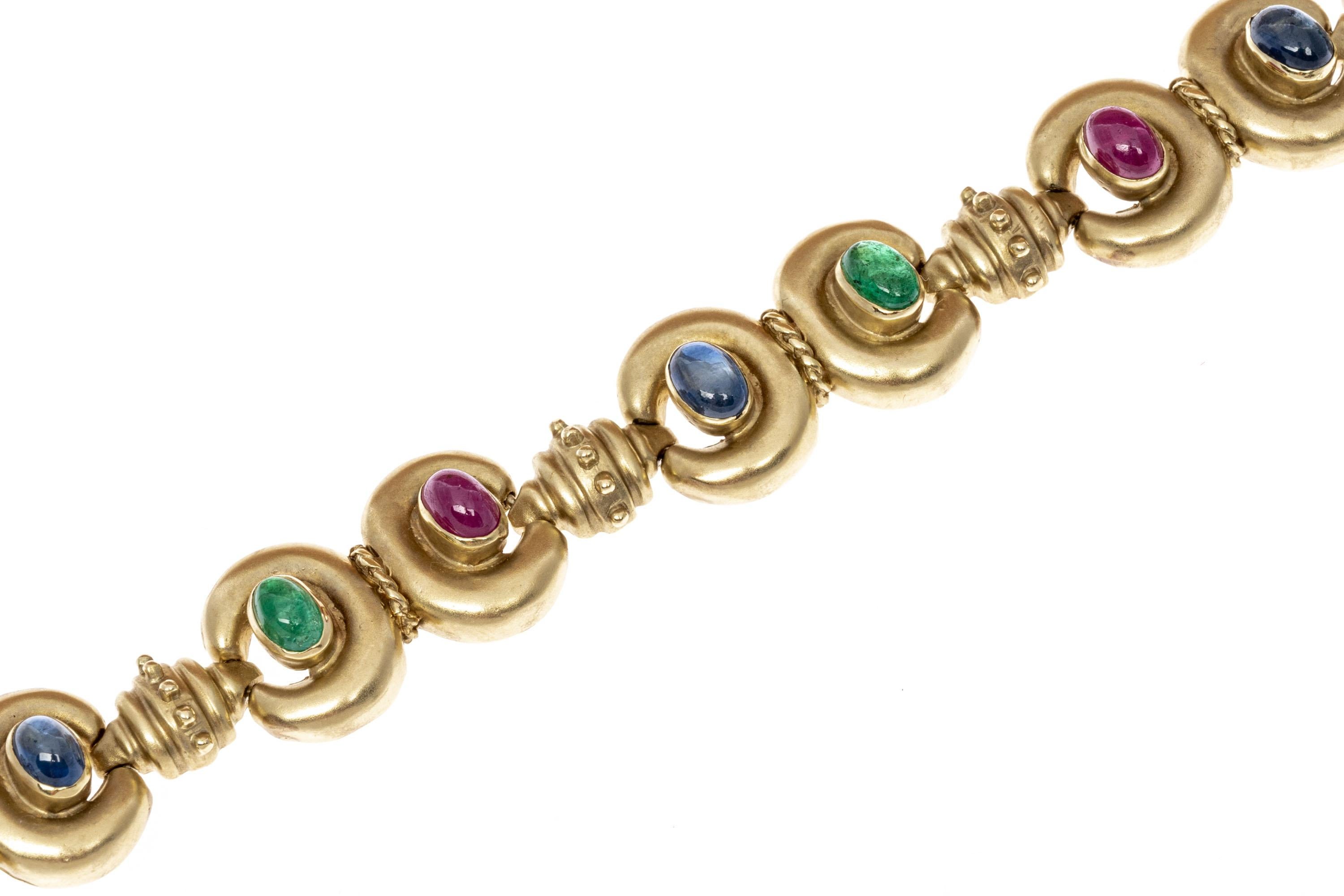 Contemporary 18k Fabulous Cabachon Ruby, Emerald and Sapphire Double 