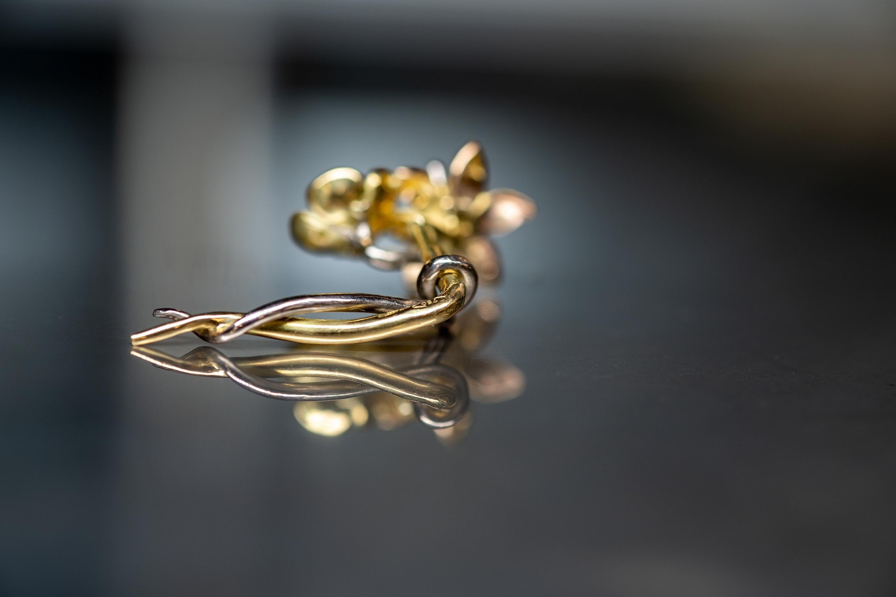18K Fairmined Gold, Canadamark Diamonds, Handmade, Flower Earring #2 For Sale 3