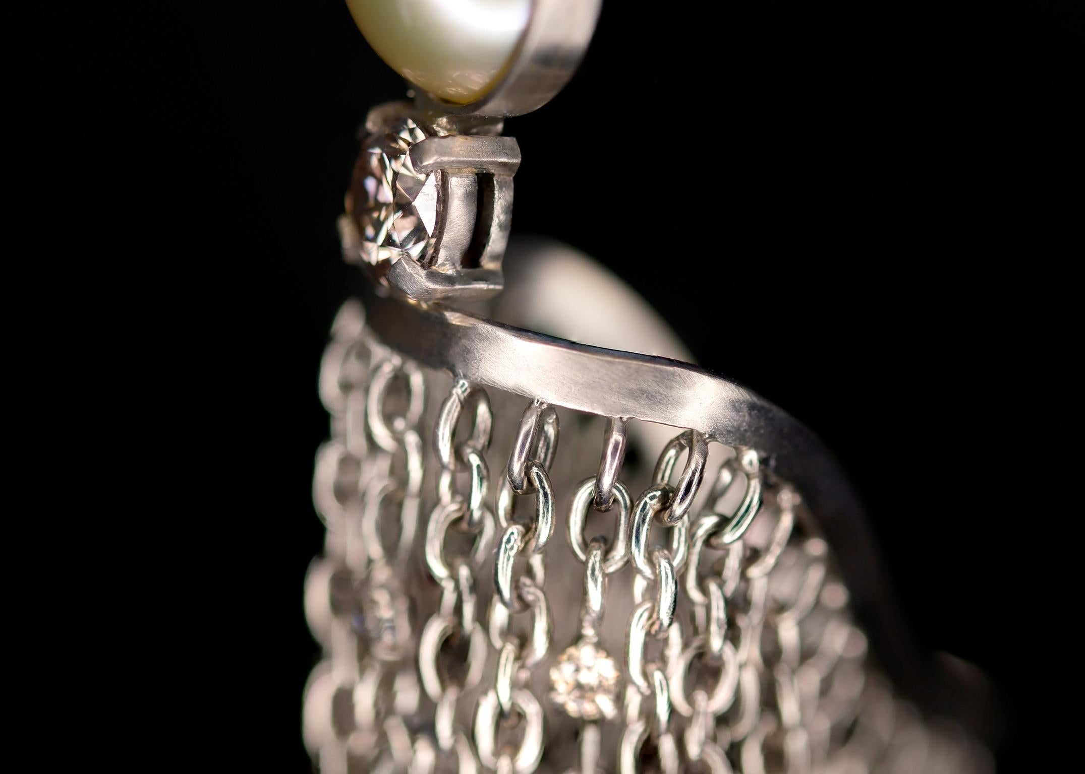 Emerald Cut 18K Fairmined Gold, Sustainable Pearls, 1.67ct Ocean Diamonds, “medusa” Earrings For Sale