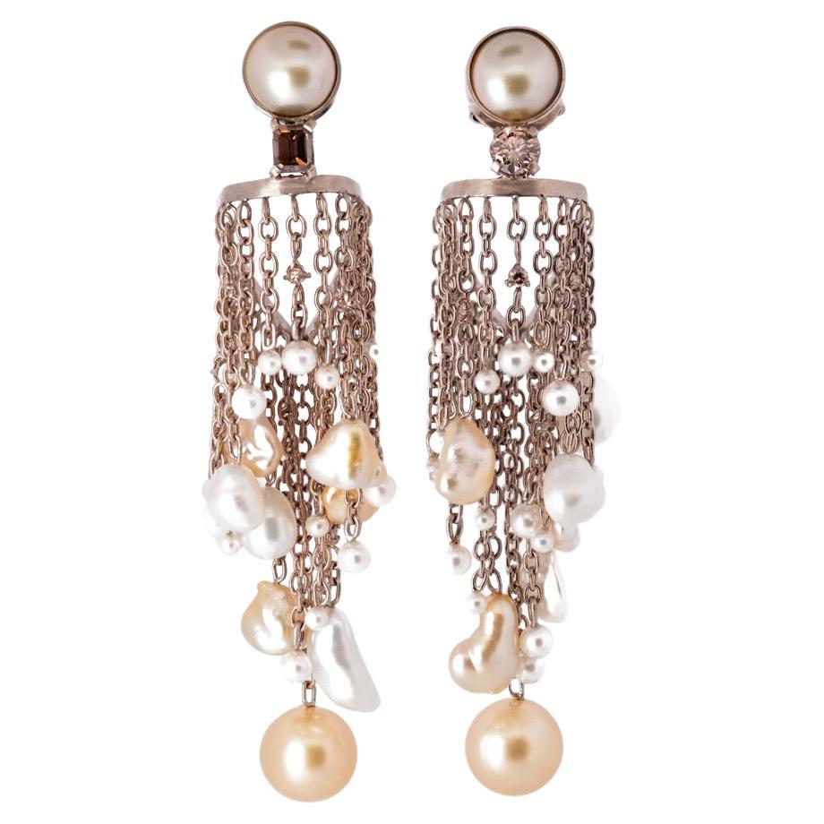 18K Fairmined Gold, Sustainable Pearls, 1.67ct Ocean Diamonds, “medusa” Earrings For Sale