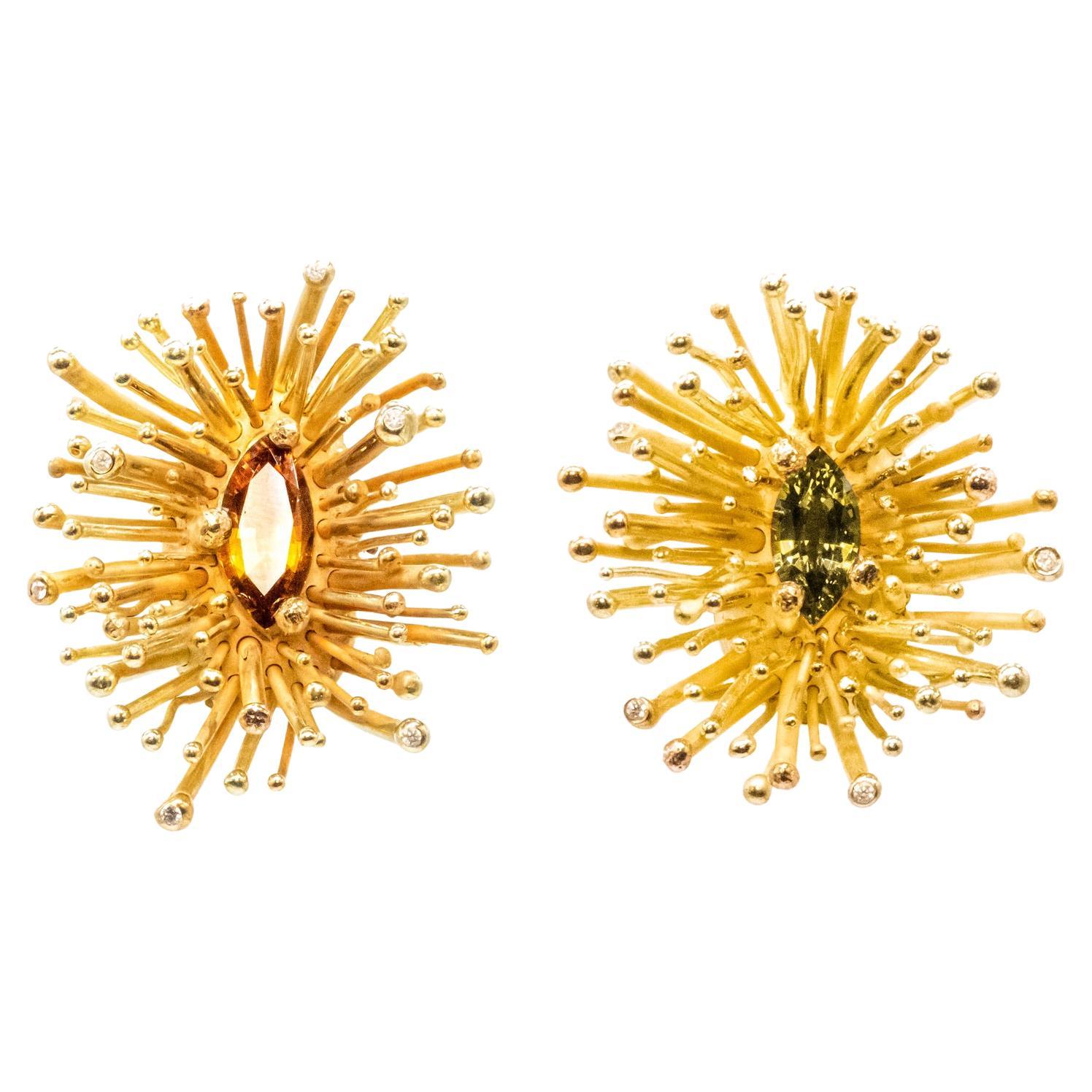 18K Fairmined Gold, Traceable and Untreated Sapphires, Water Anemone Earrings For Sale