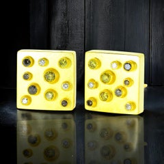 Pendientes modernistas vintage de 18 quilates y diamantes de colores fantasía, Erich Zimmerman, c 2000