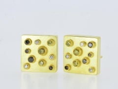 Pendientes modernistas vintage de 18 quilates y diamantes de colores fantasía, Erich Zimmerman, c 2000