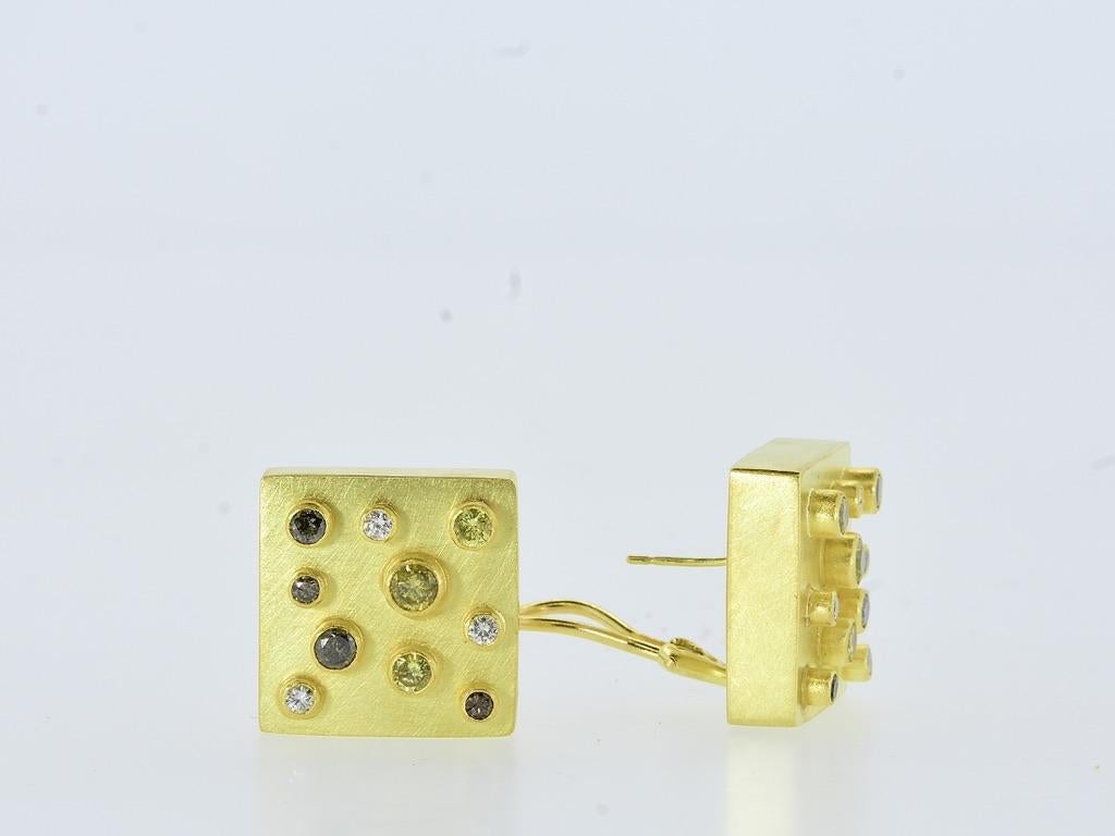 18K & Fancy Colored Diamond Vintage Modernist Earrings, Erich Zimmerman, c 2000 For Sale 2