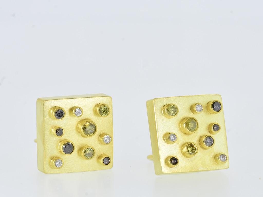 18K & Fancy Colored Diamond Vintage Modernist Earrings, Erich Zimmerman, c 2000 For Sale 4