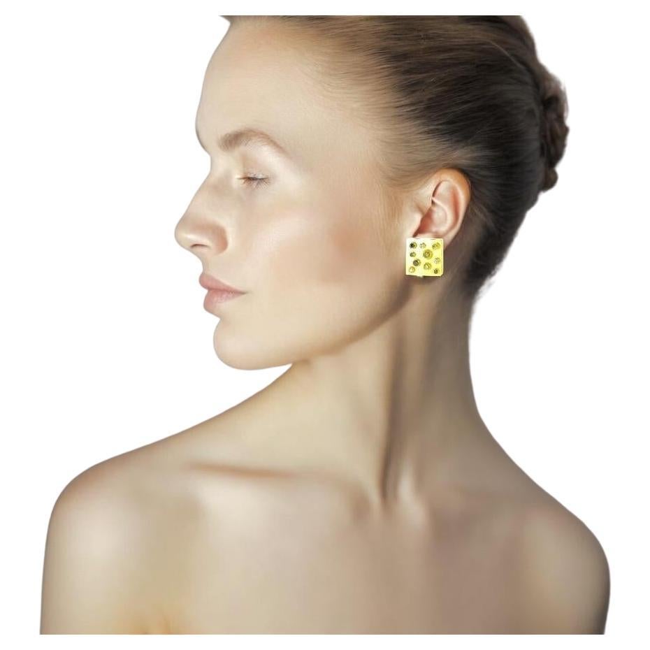 18K & Fancy Colored Diamond Vintage Modernist Earrings, Erich Zimmerman, c 2000