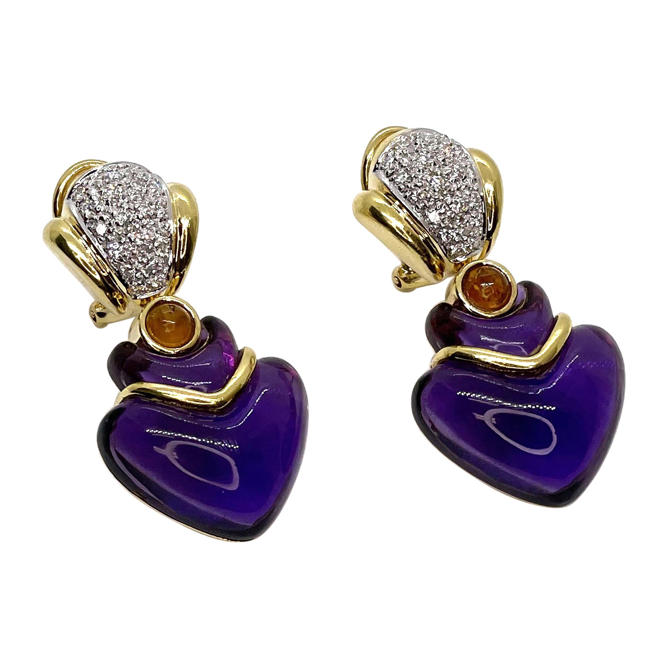 18k Fancy Cut Cabochon Amethyst Earrings