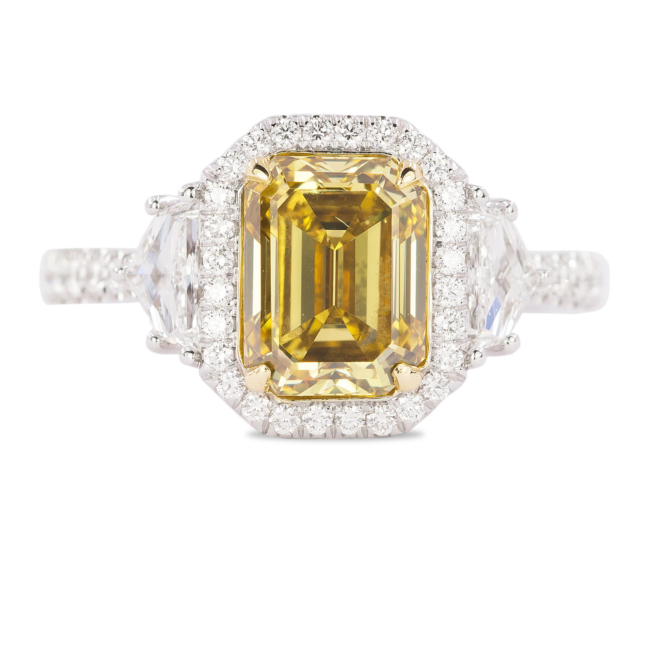 Emerald Cut 18 Karat 2.26 Carat Fancy Deep Yellow Diamond Ring