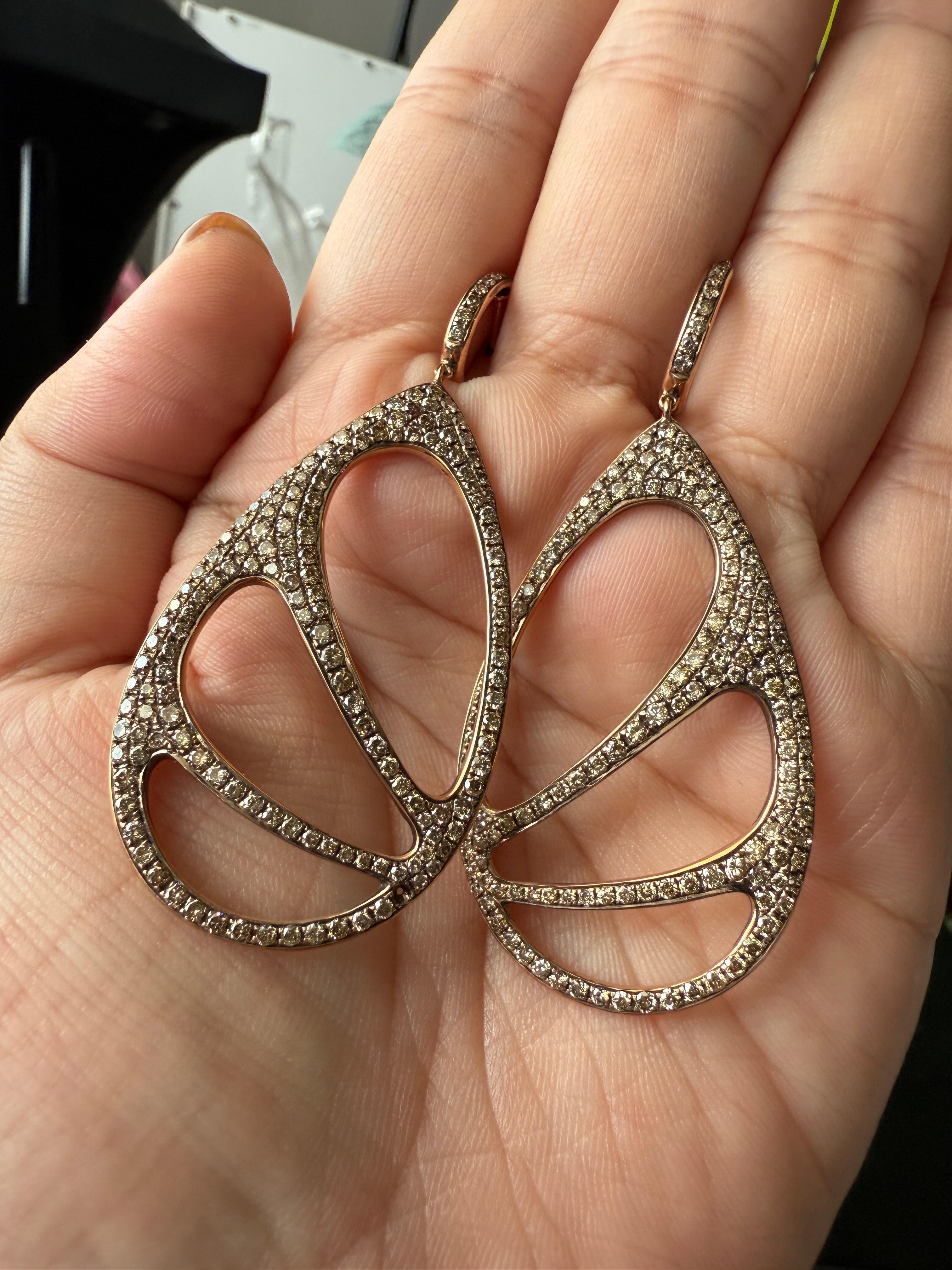 18K Fancy Earrings with Brown Diamonds For Sale 5