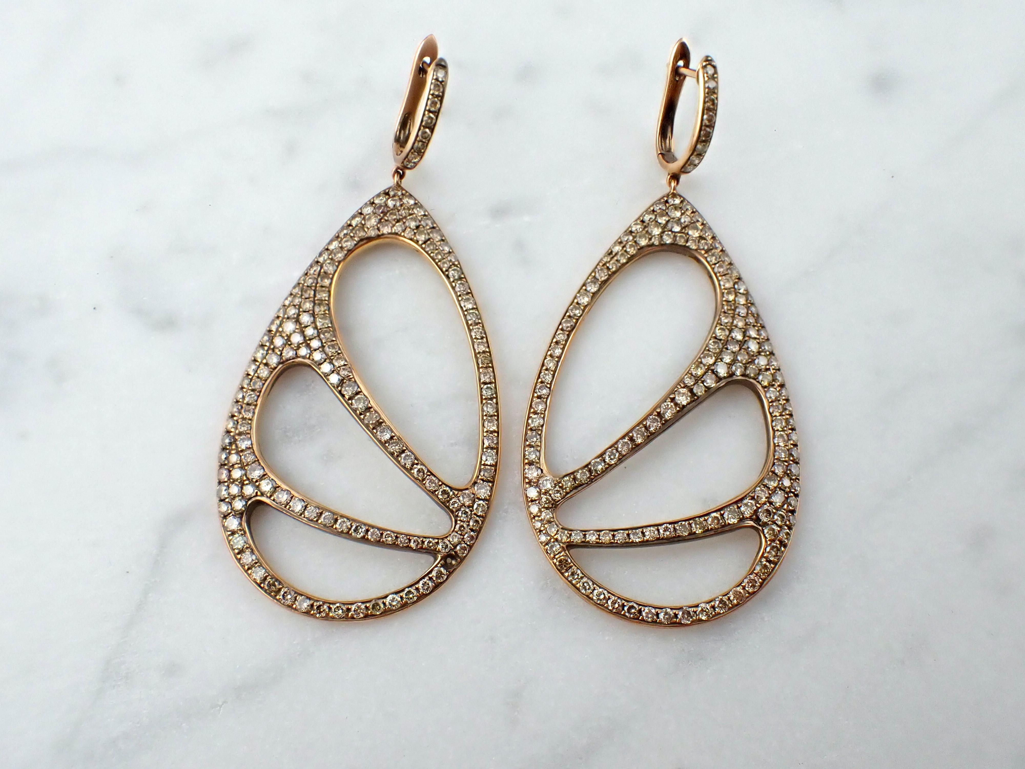18K Fancy Earrings with Brown Diamonds For Sale 6