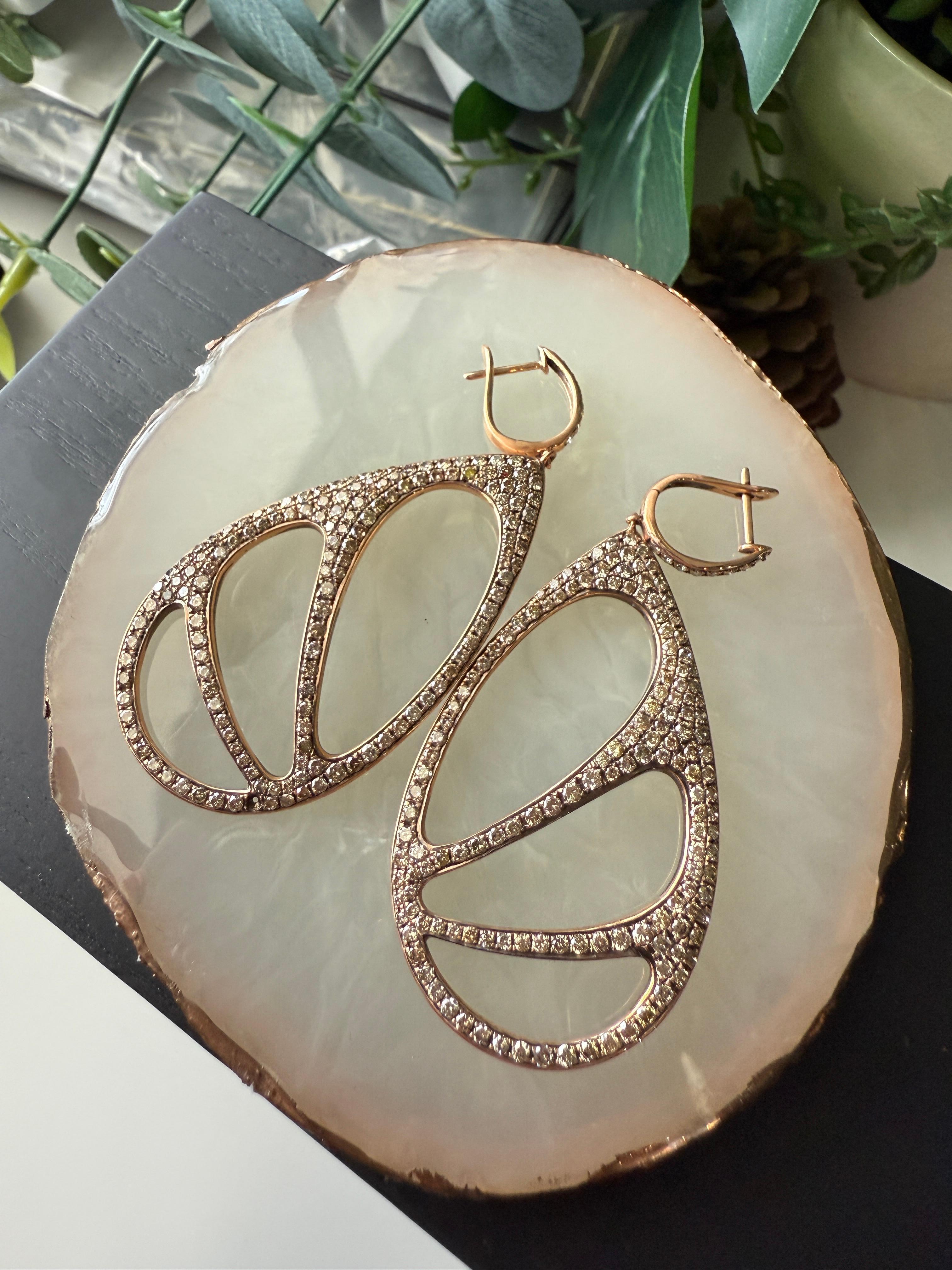 Women's 18K Fancy Earrings with Brown Diamonds For Sale