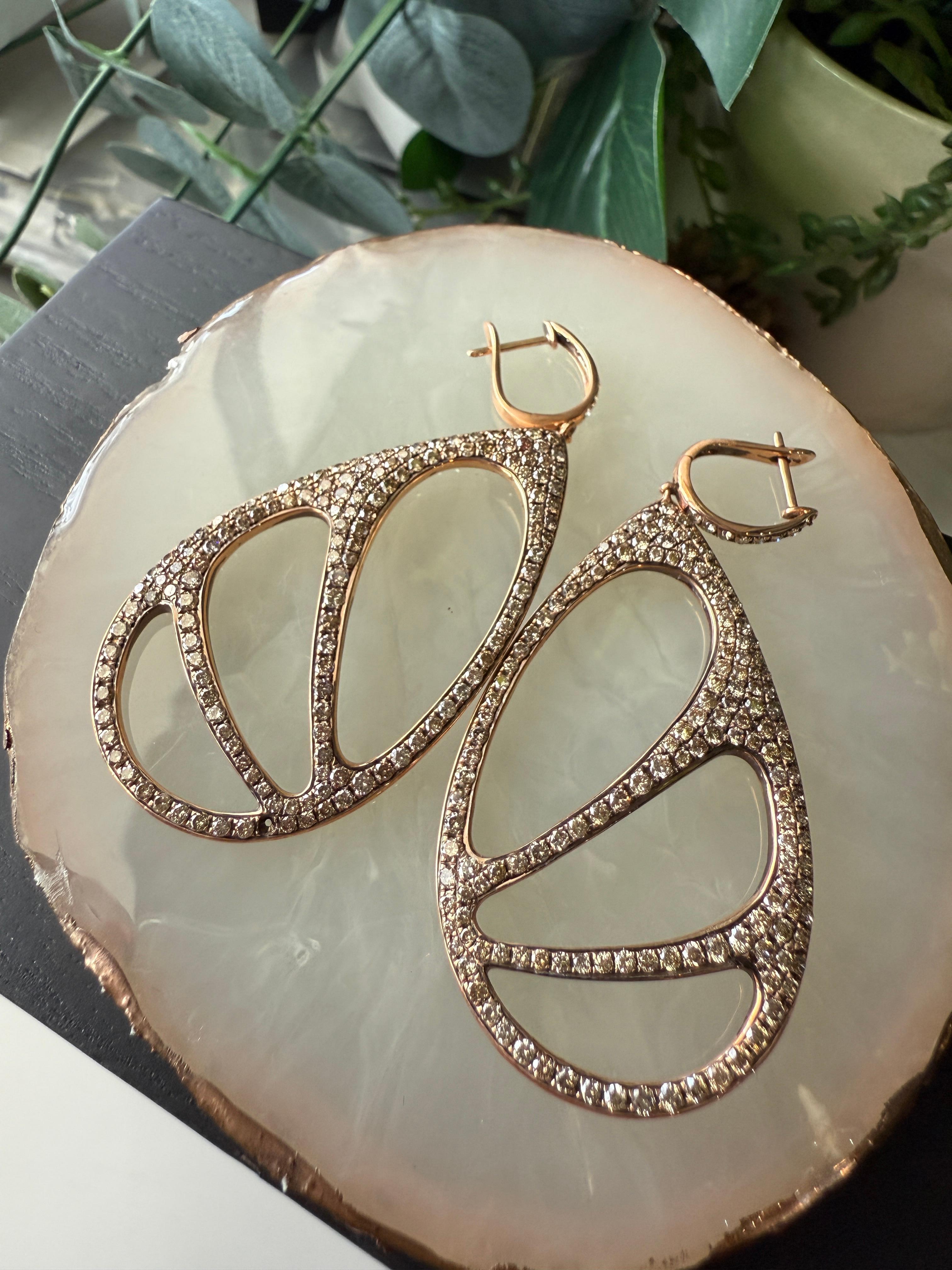 18K Fancy Earrings with Brown Diamonds For Sale 1