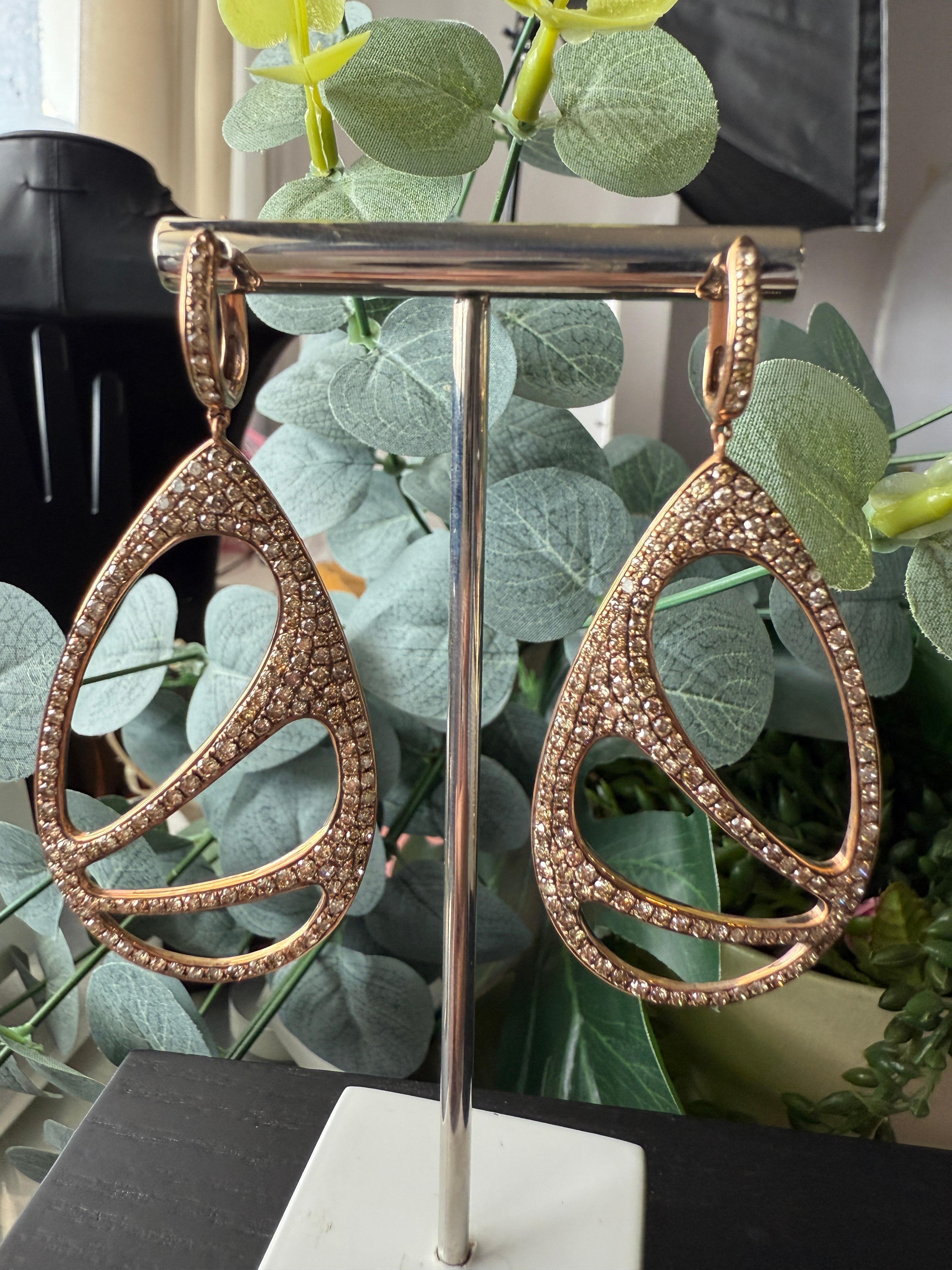 18K Fancy Earrings with Brown Diamonds For Sale 2