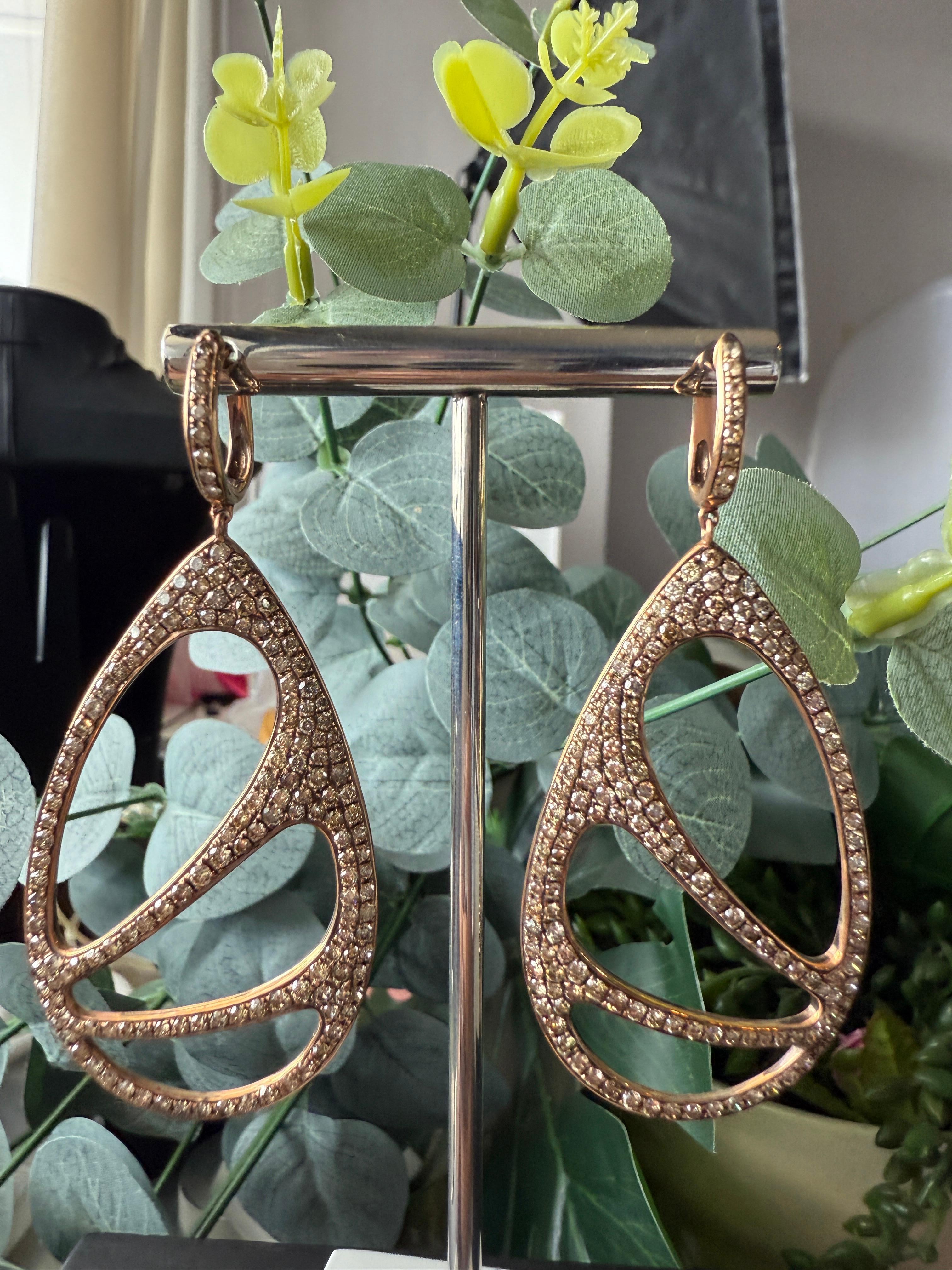 18K Fancy Earrings with Brown Diamonds For Sale 3