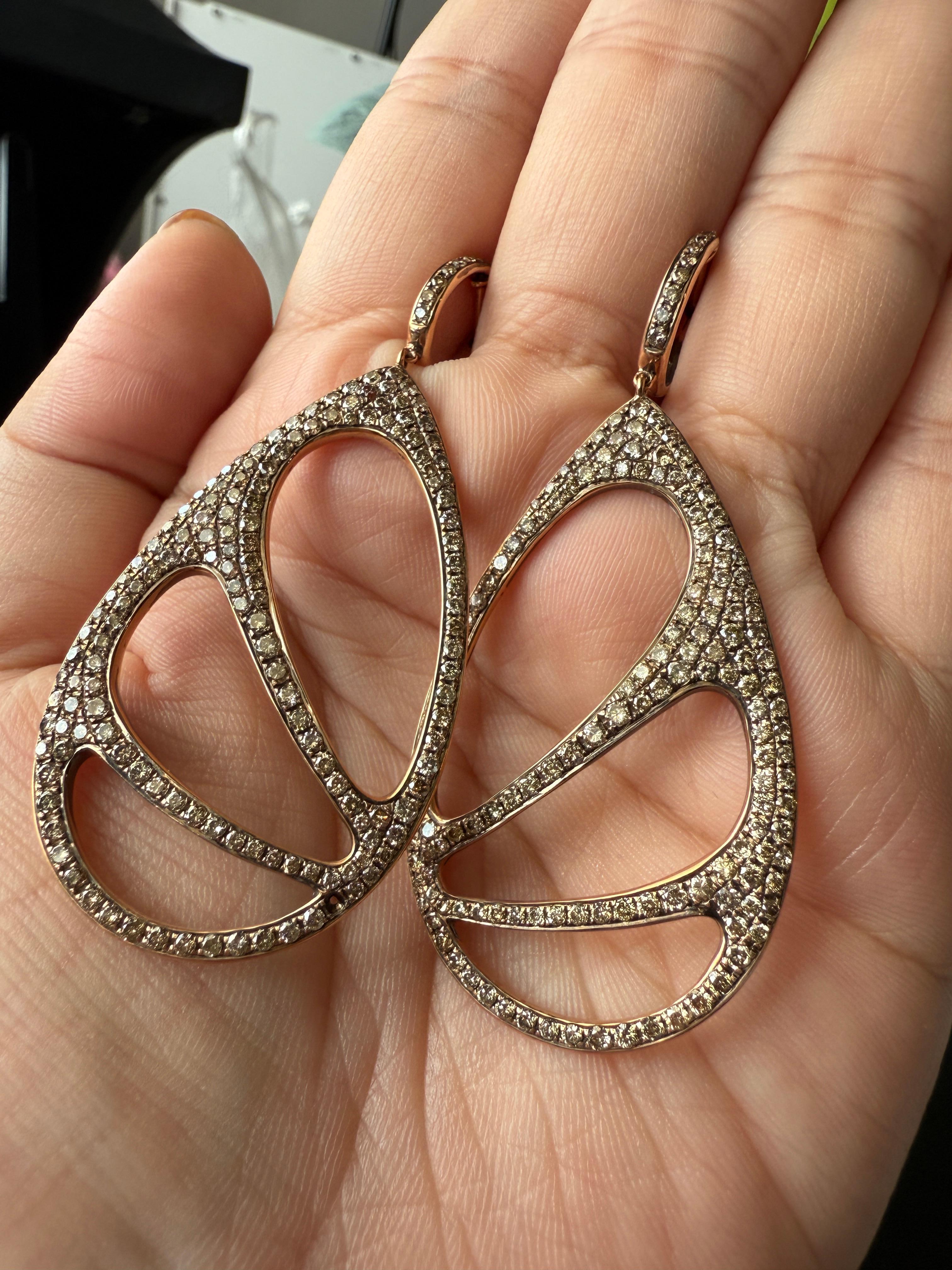 18K Fancy Earrings with Brown Diamonds For Sale 4