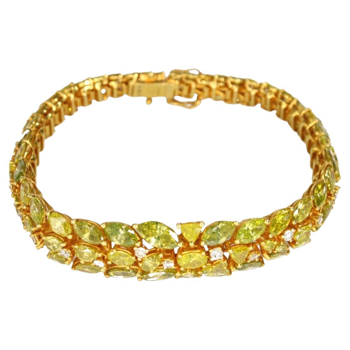 18K Fancy Yellow Diamonds Gold Bracelet Leaf Shaped For Sale
