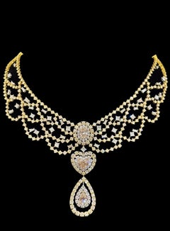 18k Fancy Yellow White Diamond Cascading Necklace 32.00ct Heart Pear Oval Shape