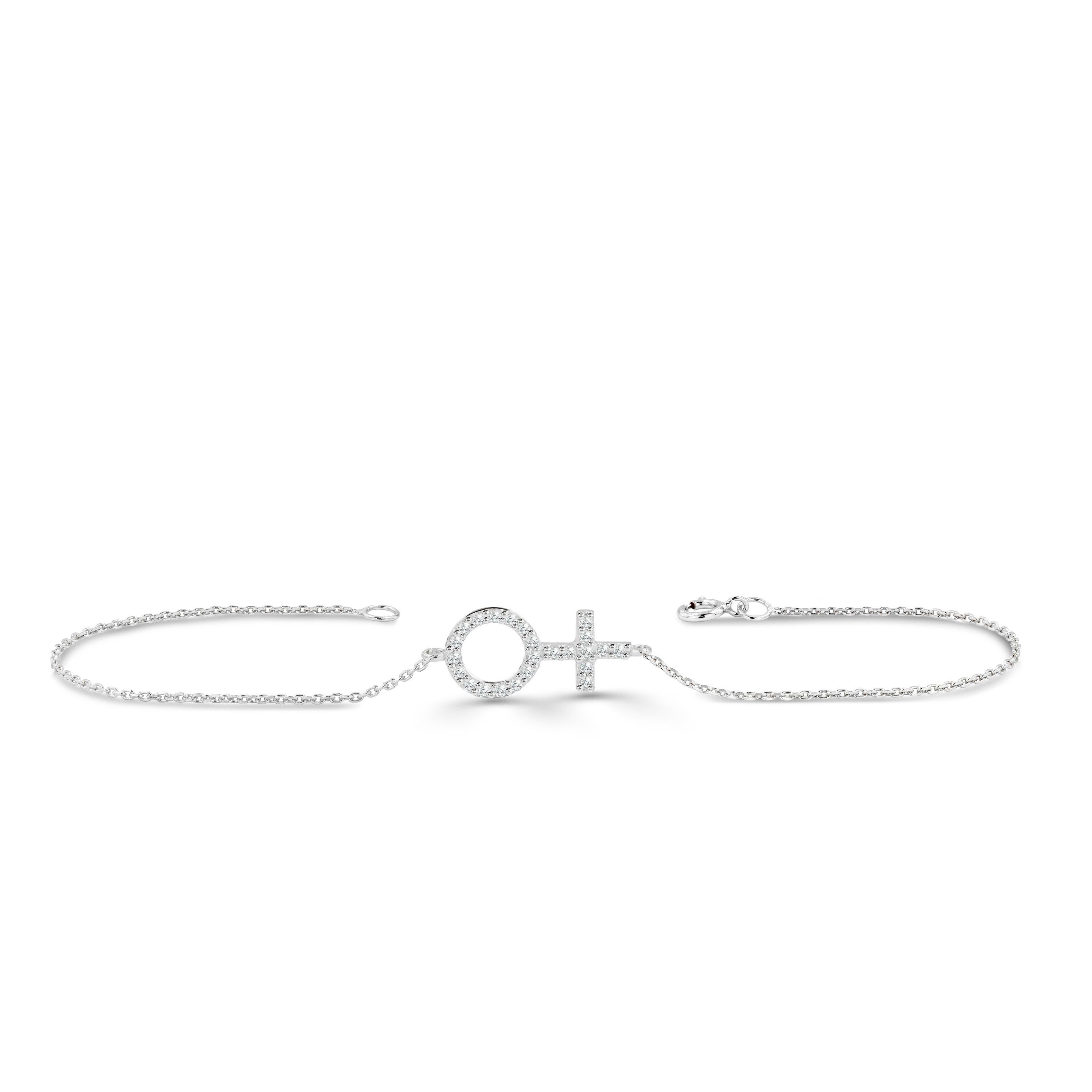Taille ronde Bracelet minimaliste en or 18 carats avec symbole féminin de 0,18 carat  en vente