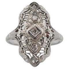 18k Filigran drei Diamanten Schild Ring. 18k Art Deco Trio dreifach Diamant Schild