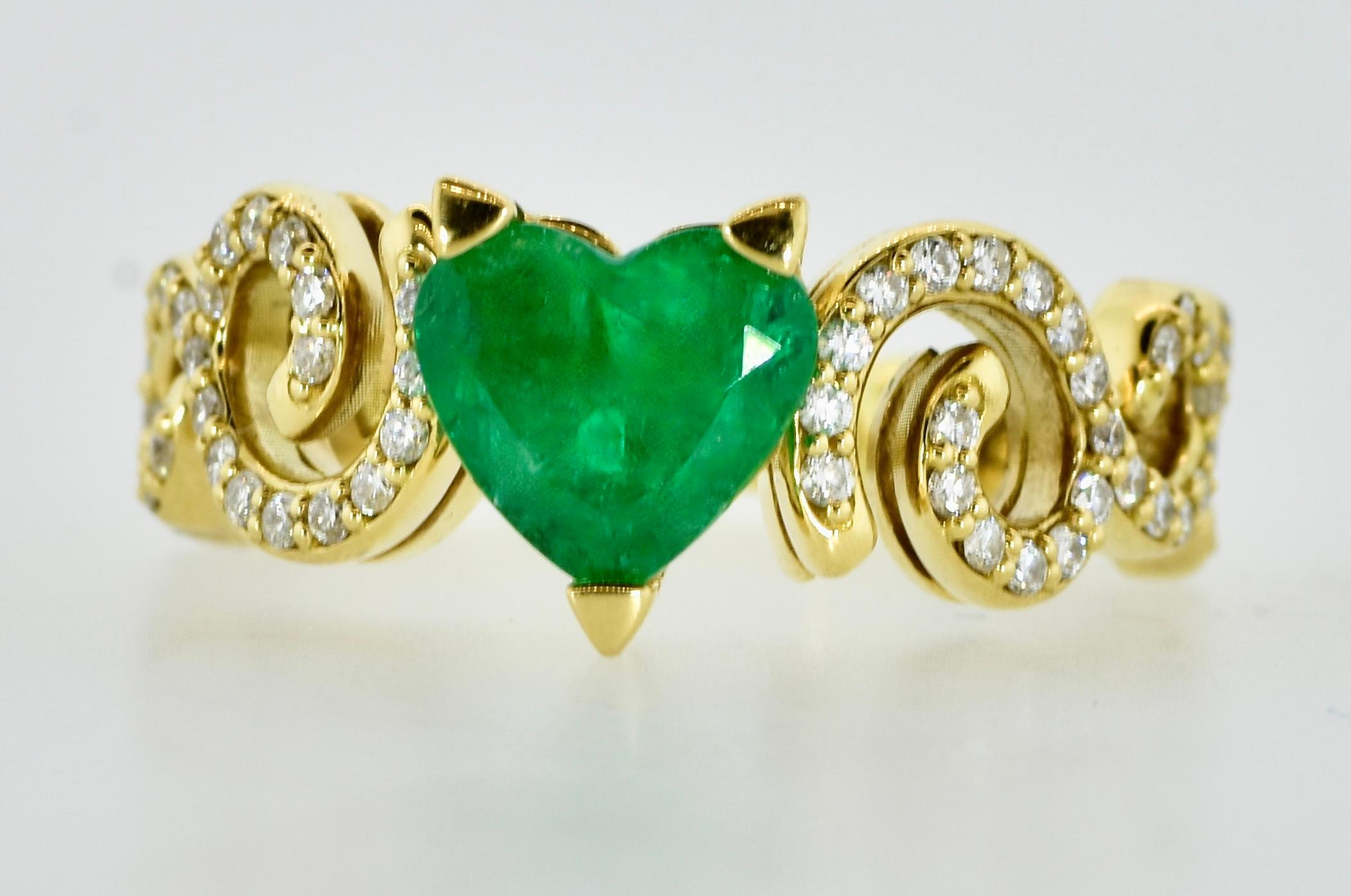 18k & Fein Smaragd und Diamant Contemporary Ring