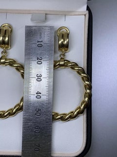 18k Fine Yellow Gold Drop Hoops Clip Vintage Earrings.