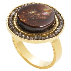 18K Fire Agate '9.5 CTW' and Brown Diamonds Circle Ring