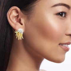 18k Fire Flame Free Style Earrings White and Yellow Gold Natural Diamonds