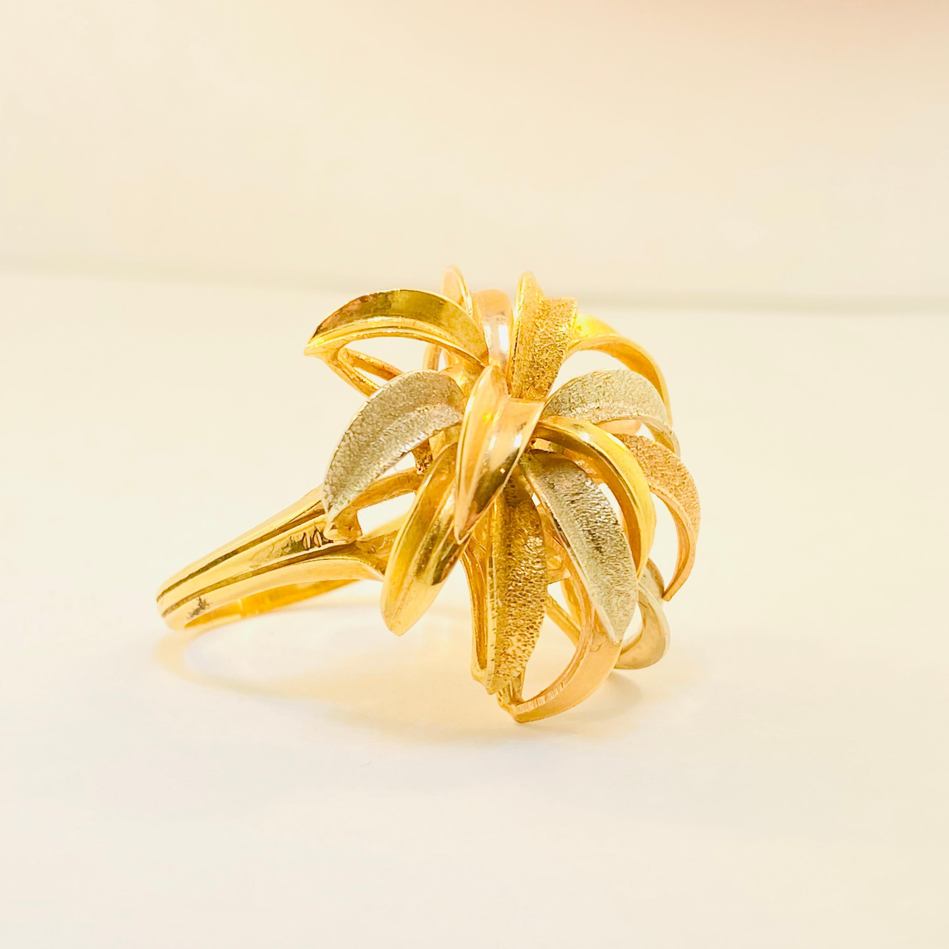 You can have “fireworks” with this stunning ring with solid 14 karat gold in three colors.  Rose, yellow, and white gold metal that looks like a spectacular blast of gold!  What's a better way to show off your style and the patriotic felling of the
