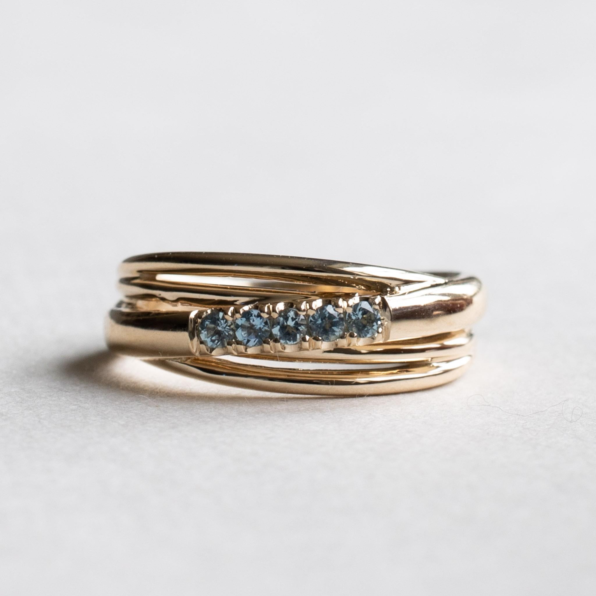 For Sale:  18k Five Stone Aquamarine Ring 6