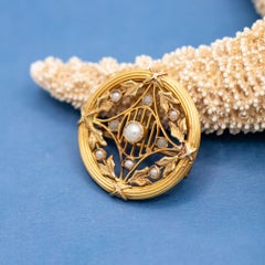 18k Floral Art Nouveau Brooch - Victorian solid gold pin - Napoleon III